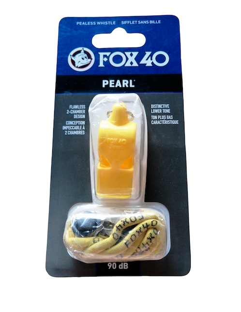 Sgaije silbato fox 40 perla amarillo con cordón