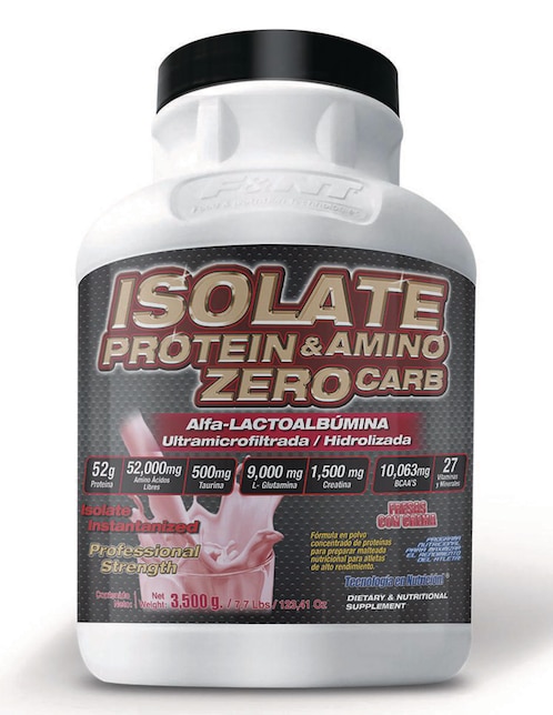 Suplemento alimenticio Isolate Protein & Amino Zero Carb Food & Nutrition Technologies fresas con crema 3.5 kg