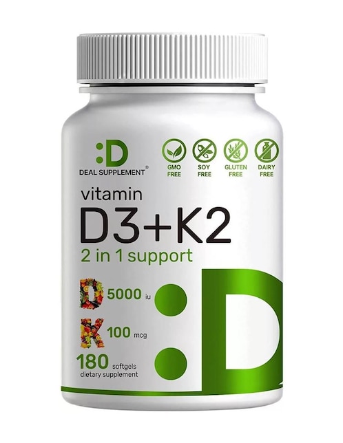 Suplemento Alimenticio Vitamina D3 + K2 Deal Supplement de 180 cápsulas