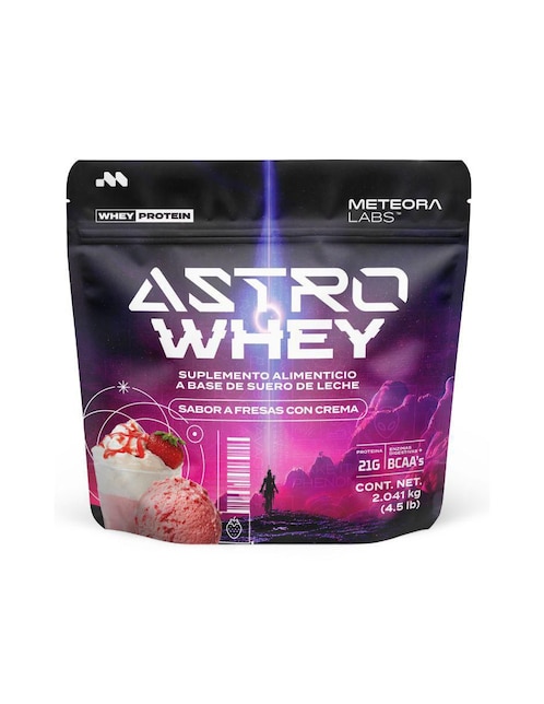 Astro Whey Meteora Labs con proteína de suero de leche sabor fresas con crema 4.5 lb