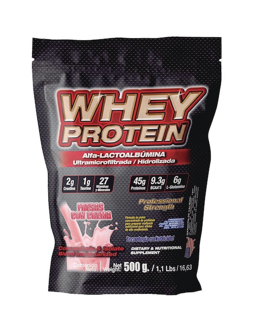 Whey Protein Food & Nutrition Technologies con proteína de suero de leche sabor fresa 500 g