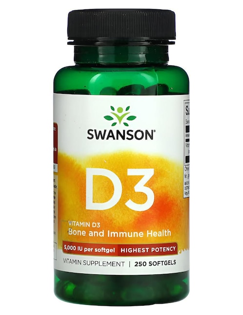 Vitamina D3, Ósea e inmunitaria, Máxima potencia, 5000 UI de 250 cápsulas