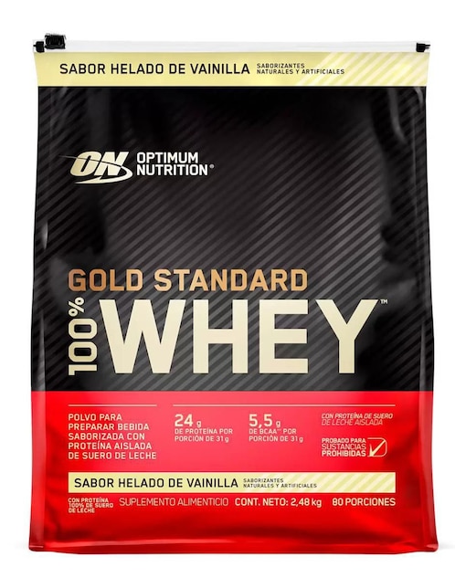 Gold Standard Whey Optimum Nutrition con proteína Whey Isolate y Vitaminas sabor helado de vainilla 2.5 kg