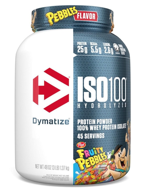 ISO 100 Hydrolyzed protein fruity pebbles 3LB Dymatize con proteína de suero de leche sabor fruity pebbles 1.3 kg