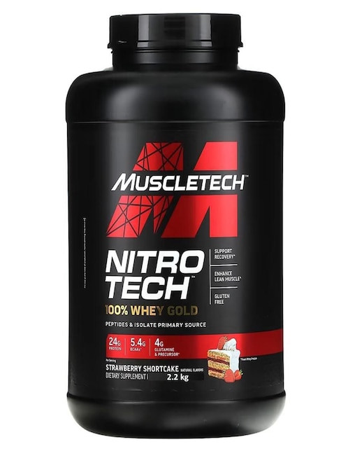 Proteína Nitro Tech 100% Whey Gold MuscleTech con proteína de suero de leche aislado sabor fresa