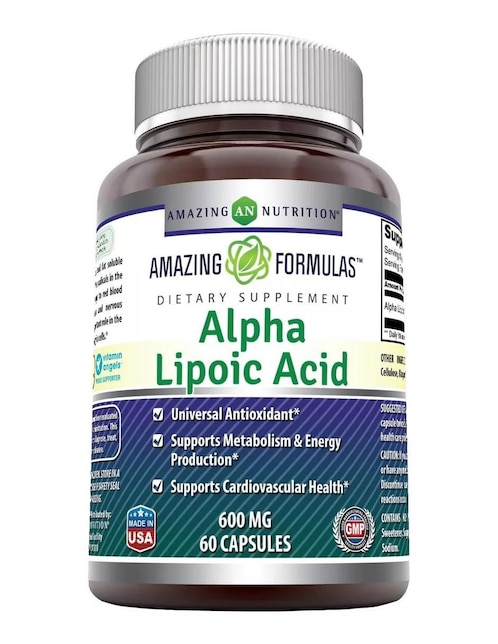Alpha Lipoic Acid Amazing Nutrition con ácido alfa lipoico sabor natural de 60 cápsulas