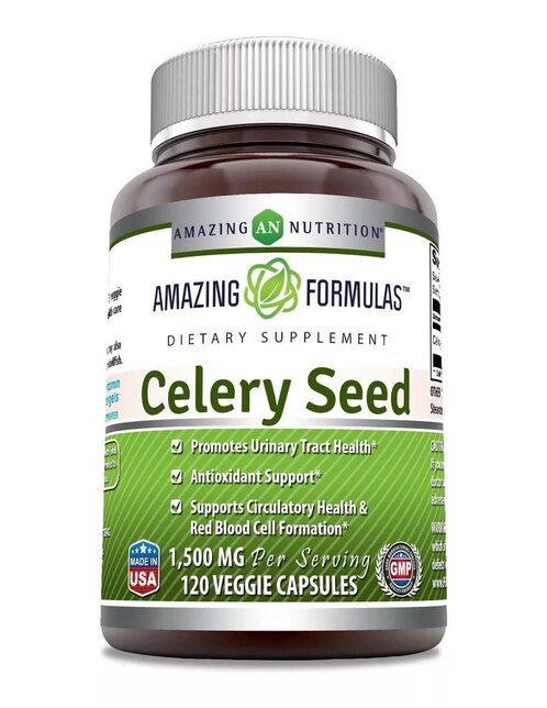 Celery Seed Amazing Nutrition con semilla de apio sabor natural de 120 cápsulas
