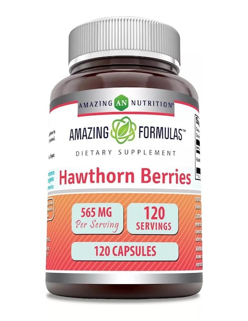 Hawthorn Berries Amazing Nutrition con bayas de espino sabor natural de 120 cápsulas