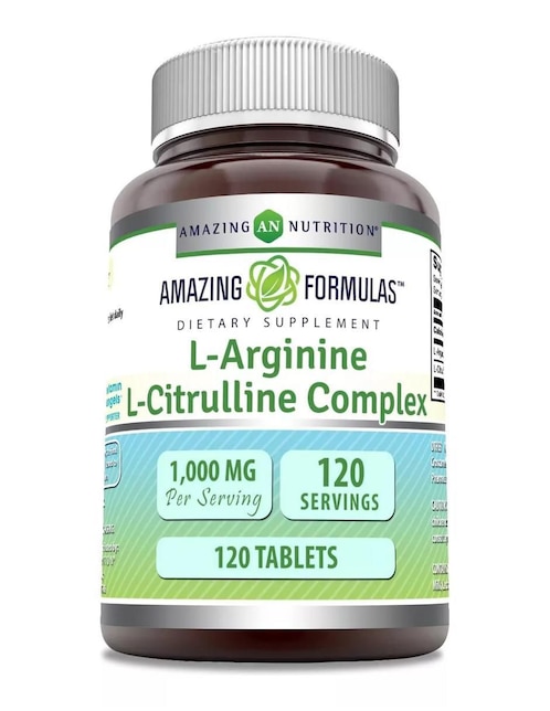 L-Arginine L-Citrulline Amazing Nutrition con l-arginina l-citrulina sabor natural de 120 tabletas