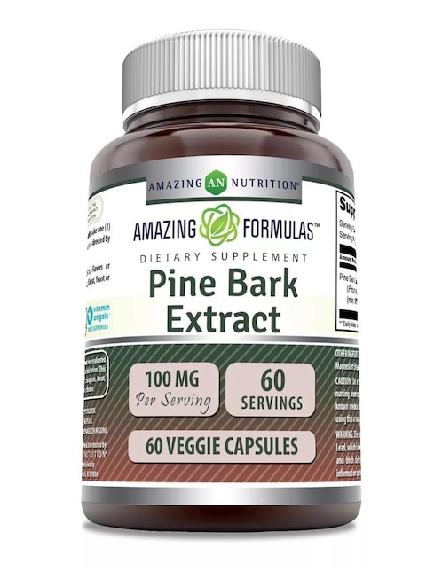 Pine Bark Extract Amazing Nutrition con extracto de corteza de pino sabor natural de 60 cápsulas