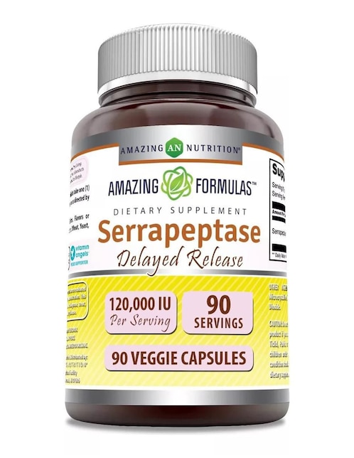Serrapeptase Amazing Nutrition con serrapeptasa sabor natural de 90 cápsulas