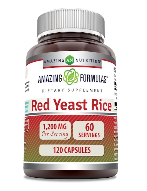 Red yeast rice Amazing Nutrition con arroz de levadura roja sabor natural de 120 cápsulas