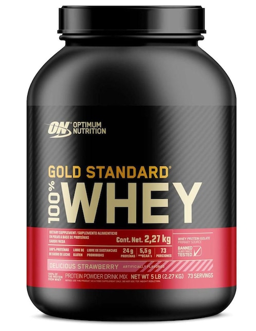 Gold Standard con BCAAS Optimum Nutrition con proteína de suero de leche sabor fresa