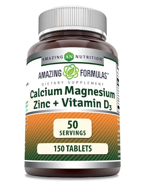Calcium Magnesium Zinc + Vitamin D3 Amazing Nutrition con calcio, magnesio, zinc + vitamina d3 sabor natural de 150 tabletas
