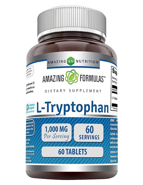 Tryptophan Amazing Nutrition con triptófano sabor natural de 60 tabletas