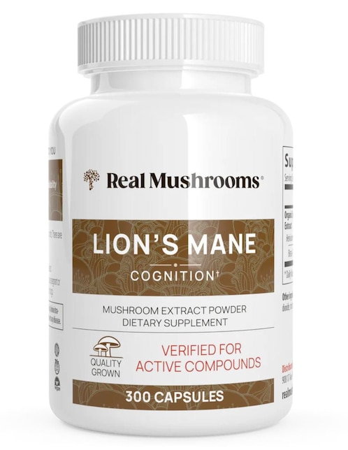 Lion's Mane Real Mushrooms con hongo de melena de león sabor natural de 300 cápsulas
