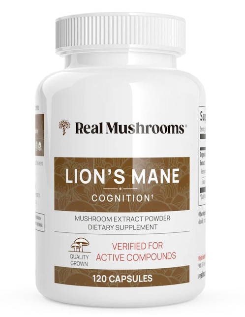 Lions Mane Real Mushrooms con melena de león sabor natural de 120 cápsulas