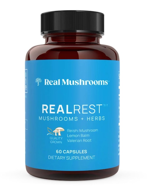 RealRest Real Mushrooms con reishi valeriana y balsamo de limón sabor natural de 60 cápsulas