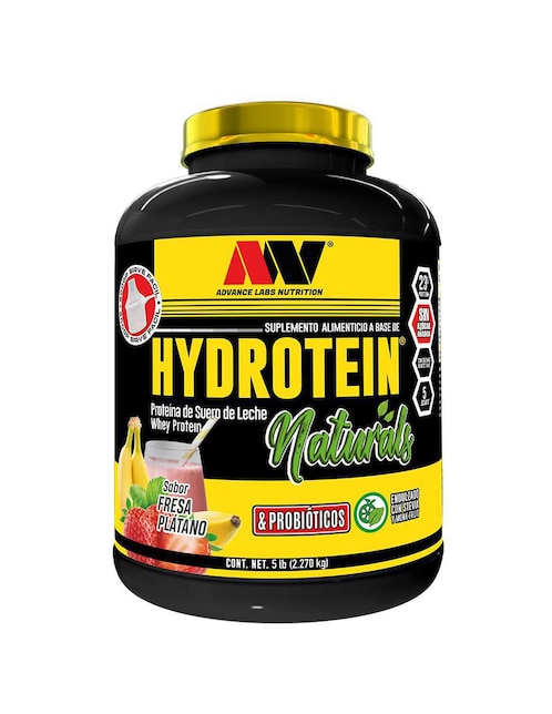 Hydrotein Naturals Advance Nutrition con proteína de suero de leche sabor fresa y plátano de 2.2 kg