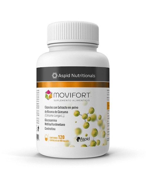 Movifort con rizoma de cúrcuma, glucosamina, metilsufonilmetano y condroitina Movifort de 120 cápsulas