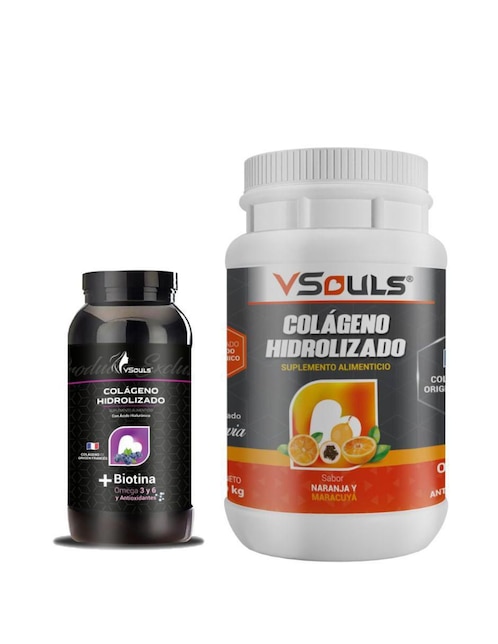 2 Botes Colágeno Hidrolizado Vsouls Naranja Y Blueberry Vsouls sabor original
