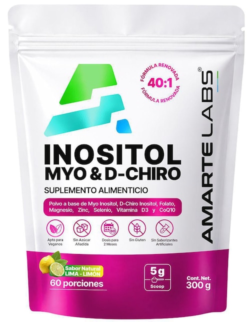 Inositol Myo & D-Chiro Amarte Labs sabor lima limón de 300 g