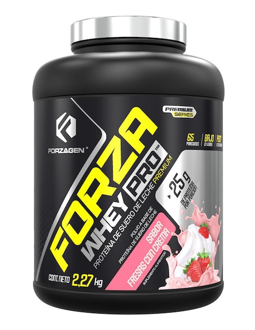 Proteína forzawhey 65 servicios Forzagen con proteína de suero de leche aislado sabor fresas con crema de 2.2 kg