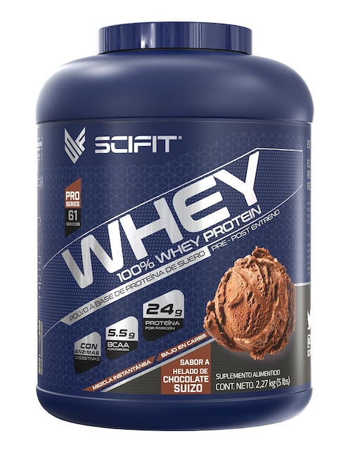 SCIFIT Proteína whey scifit con 24 g de proteína sabor helado de chocolate suizo de 2.27 kg (5 lb) Scifit con proteína de suero de leche aislado sabor helado de chocolate suizo de 2.27 kg