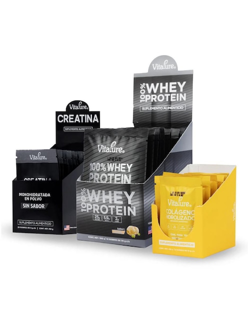 Kit de suplementos alimenticios Combo proteína whey vainilla + creatina + colágeno Vitapure