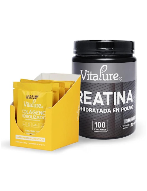 Kit de suplementos alimenticios Combo colágeno hidrolizado 12 sobres + creatina Vitapure