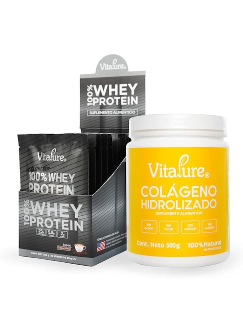 Kit de suplementos alimenticios Sobres whey protein capuchino+ colágeno hidrolizado Vitapure