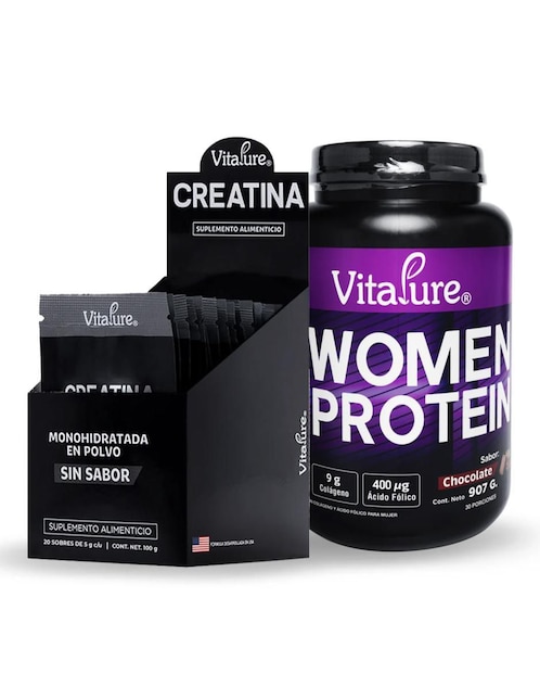Kit de suplementos alimenticios Women protein chocolate+ 20 sobres creatina Vitapure