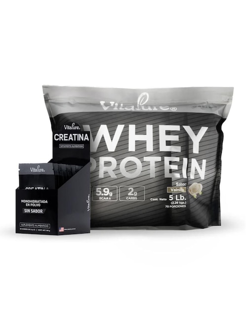 Kit de suplementos alimenticios Whey protein 2.26 kg vainilla + sobres creatina Vitapure