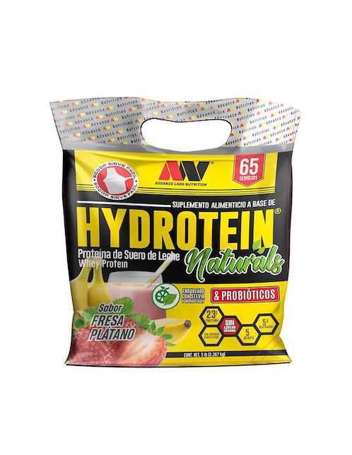 ADVANCE NUTRITION Hydrotein Naturals Whey Protein Advance Nutrition con proteína de suero de leche sabor fresa plátano de 2.2 kg