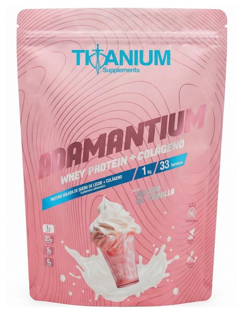 ELITE NUTRITION Adamantium Whey Protein Elite Nutrition con colágeno y proteína de suero de leche sabor helado de vainilla de 1 kg
