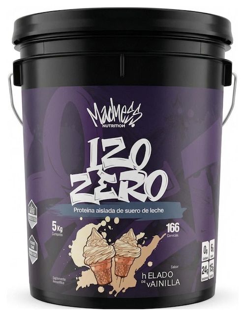 MADNESS NUTRITION Izo Zero Madness Nutrition con proteína de suero de leche aislado sabor helado de vainilla de 5 kg