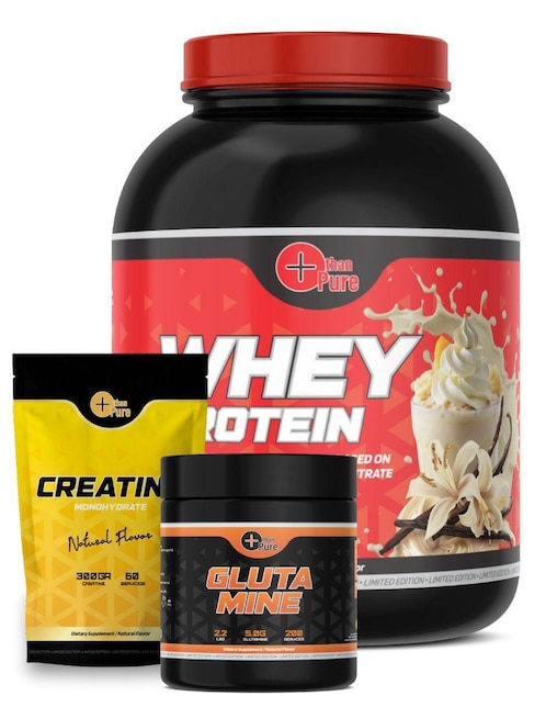 MORE THAN PURE Kit de suplementos alimenticios Whey Protein + Glutamina + Creatina Monohidratada More Than Pure