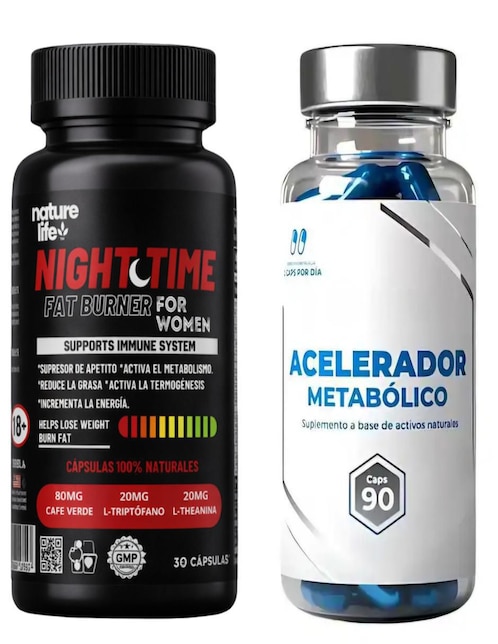 Kit de suplementos alimenticios Nature Life Night Time Fat Burner for Women + Acelerador Metabólico Kit de suplementos alimenticios Nature Life Night Time Fat Burner for Women + Acelerador Metabólico