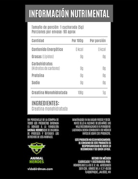 Birdman Creatina Monohidratada de Alta Pureza Creapure de 450 g