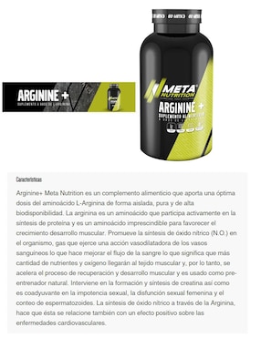 Arginina Meta Nutrition L- Arginine Suplemento 100 Tabletas