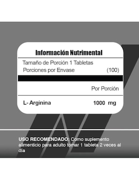 Arginina Meta Nutrition L- Arginine Suplemento 100 Tabletas