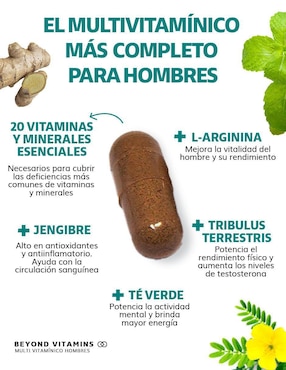 Multivitaminico con Vitamina D 23 vitaminas y minerales para Hombres Beyond Vitamins sabor natural de 60 cápsulas