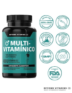 Multivitaminico con Vitamina D 23 vitaminas y minerales para Hombres Beyond Vitamins sabor natural de 60 cápsulas