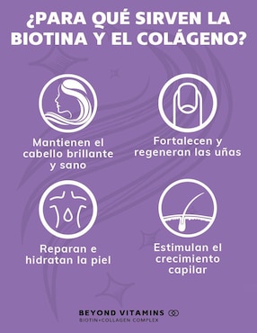 Biotina con Colágeno para cabello piel y uñas Beyond Vitamins sabor natural de 60 cápsulas