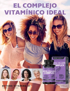 Biotina con Colágeno para cabello piel y uñas Beyond Vitamins sabor natural de 60 cápsulas
