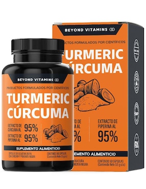 Turmeric Con Cúrcuma Al 95% Y Piperina Beyond Vitamins Sabor Natural 60 Cápsulas