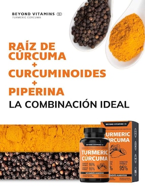 Turmeric con Cúrcuma al 95% y Piperina Beyond Vitamins con turmeric y piperina sabor natural de 60 cápsulas