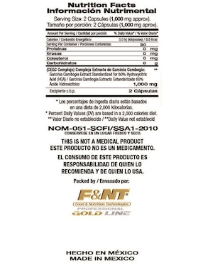 Fórmula concentrada de extracto de garcina cambogia Food & Nutrition Technologies con extracto de garcina cambogia