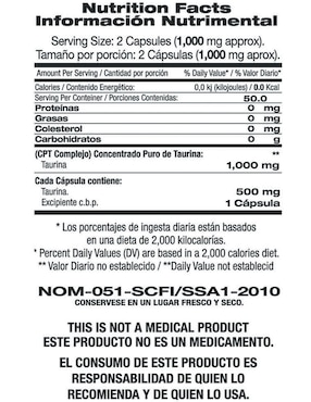 Fórmula de Taurina Food & Nutrition Technologies