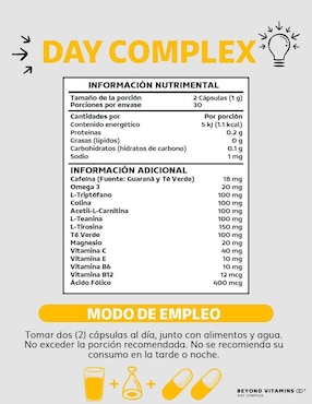 Day Complex Nootrópico con Omega 3 Carnitina Teanina y Vitamina C Beyond Vitamins sabor natural de 60 cápsulas